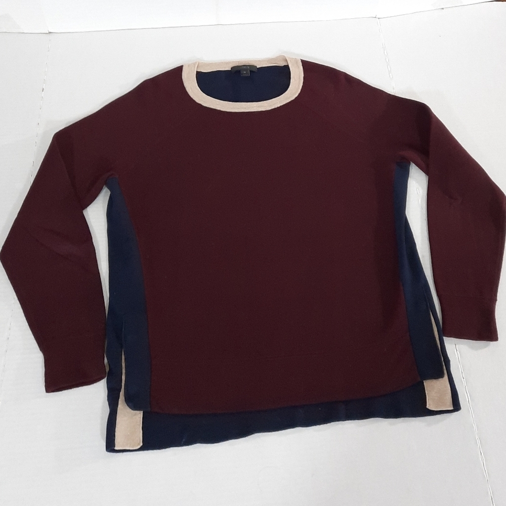 J Crew Colorblock Side Snap Button Crewneck Sweater